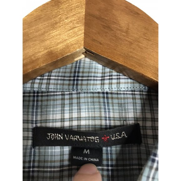 John Varvatos Men's Medium Button Long Sleeve Gray Blue Plaid Shirt - Picture 3 of 6